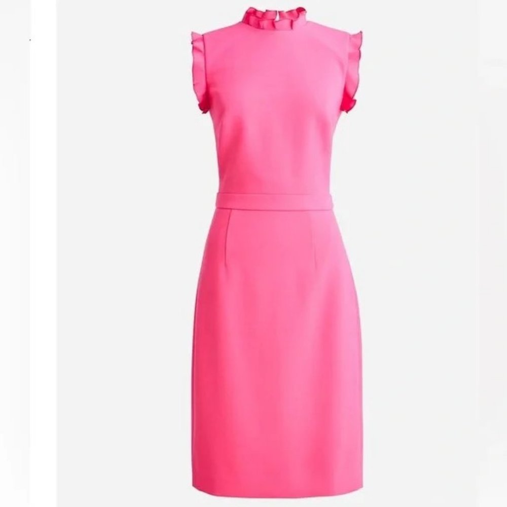 NWT J Crew Pink Ruffle-Trim Sheath Dress in Stretch Crepe, size 10